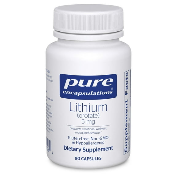Pure Encapsulations Lithium Orotate 5 mg - Brain Support Supplement - With N-Acetyl-L-Cysteine (NAC) for Memory & Brain Behavior* - Gluten Free & Non-GMO - 90 Capsules