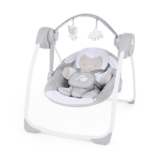 Ingenuity comfort 2 go compact Portable 6 Speed cushioned Baby Swing with Music Folds Easy 0 9 Months 6 20 lbs cuddle Lamb