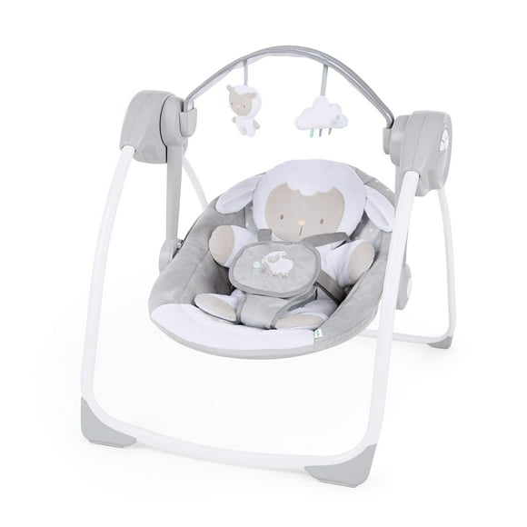 Ingenuity comfort 2 go compact Portable 6-Speed cushioned Baby Swing with Music, Folds Easy, 0-9 Months 6-20 lbs (cuddle Lamb)