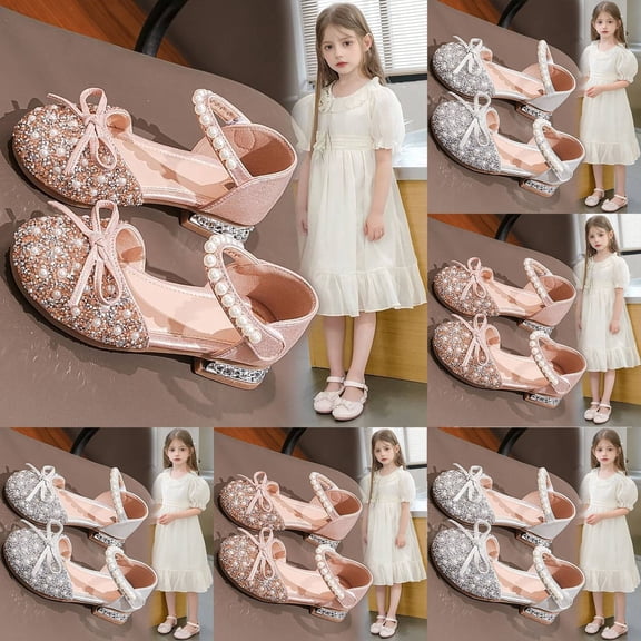 CAIXIA Girls Sandals Girls Dress Shoes Princess High Heels Closed Toe Party Wedding Flower Girls Shoes Toddler Little Big Kid Daddys Valentine Baby Dress Shoes,12