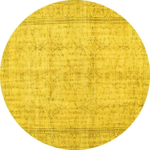 Ahgly Company Indoor Round Abstract Yellow Contemporary Area Rugs, 7' Round