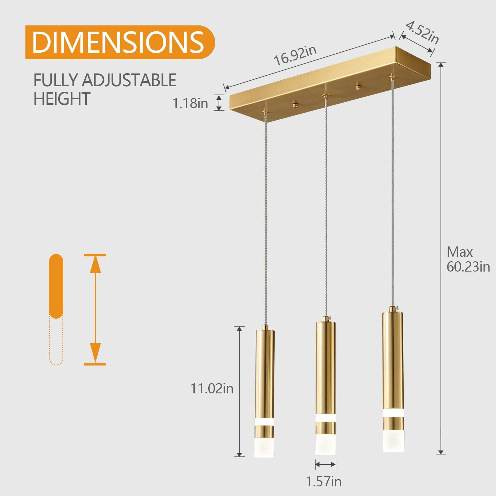 ZHLWIN 3-Light Dining Room Modern Pendant Light Kitchen Fixture Dimmable LED Gold Mini Pendant Lighting fo Kitchen Island Study Pendant Lights