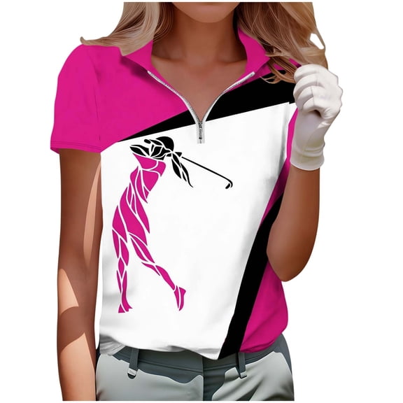Guluxicc Womens Short Sleeve Golf Tennis Shirts Zip Up Casual Summer Athletic Workout Tops Tee for Office Vacation