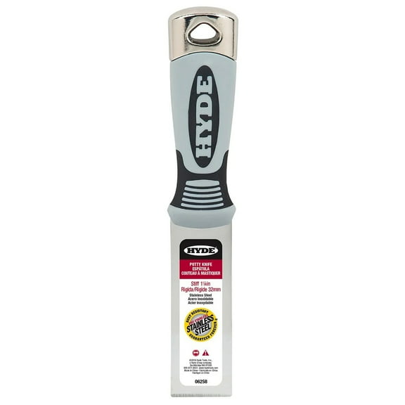 HYDE 06258 Chisel Scraper, 1-1/4 in. W, Grey Stiff Putty Knife, 1-1/4"