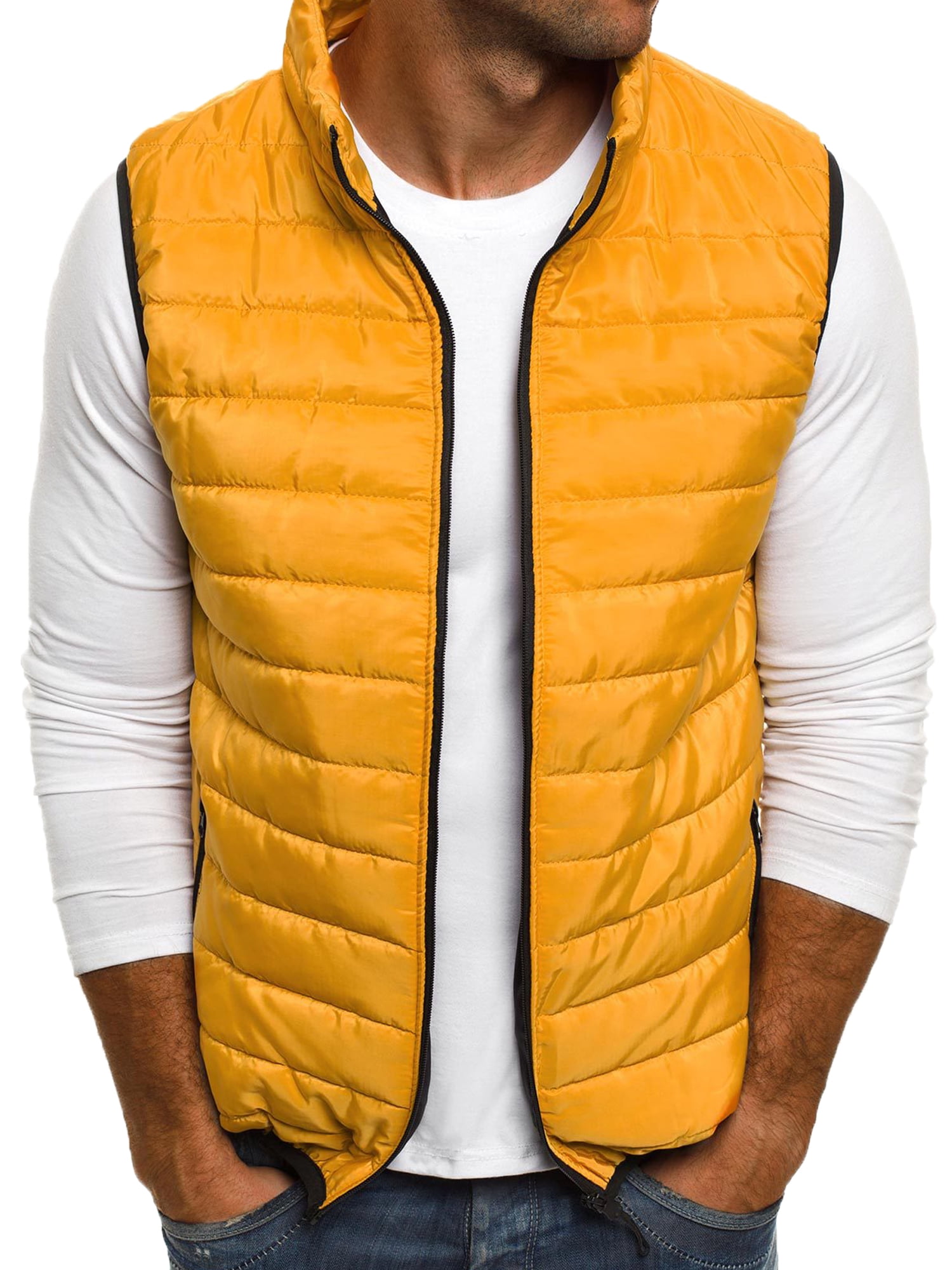 Mens Quilted Winter Vest Warm Thicken Sleeveless Puffer Jacket Pure Color Waistcoat Vest Top Coat 