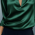 thumbnail image 5 of MORTTIC Women's Elegant V-Neck Blouse - Long Sleeve Glossy Dress Shirt for Office & Formal Wear Green，S, 5 of 10