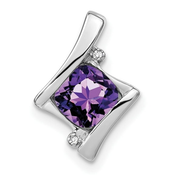 Auriga Fine Jewelry 10K White Gold Amethyst and Diamond Pendant for Women (L-15.7mm, W-11.1mm)