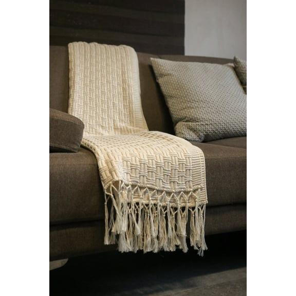 Organic Knitted Throw Blanket ( Size: FS | Color: Natural )