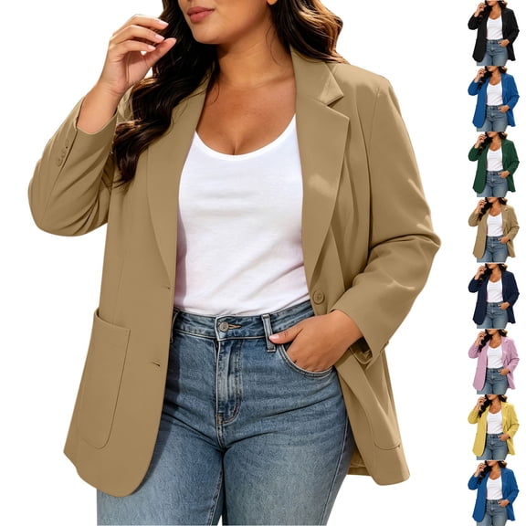 Admvng Blazer Jacket for Women Plus Size Long Sleeve Pocket Lightweight Office Business Work Suit Coat