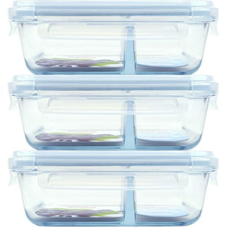 MealBox™ 5.8-cup Divided Glass Food Storage Container with Blue