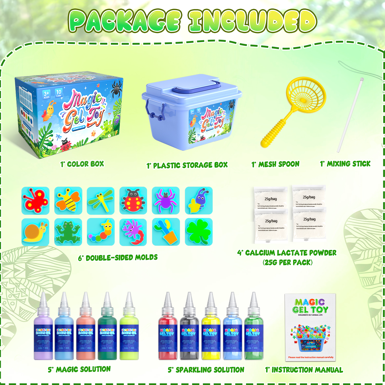 Beefunni Magic Fairy Water Elf Toy for Kids, Creative Water Gel Kit with 10 Color Magic Gels & 6 Molds, Kids Art Ceaft Set, Birthday Gift for Kids (Insect)