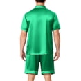thumbnail image 4 of Lumtrix Mens Satin Silk Pajamas Sets Short Sleeve Button-Down Sleepwear Two Piece Loungewear with Pockets Green L, 4 of 6