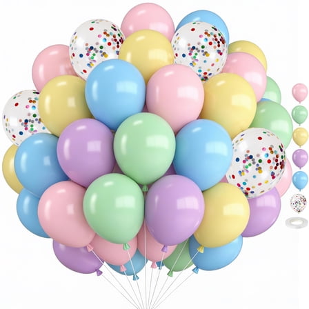 60 PCS 12 Inch Multicolor Macaron Balloons Colorful Latex Party Balloon, Baby Pink Blue Purple Yellow and Teal Rainbow Confetti Balloon for Kids Pastel Birthday Easter Party Baby Shower Wedding