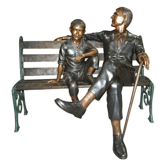 Nifao Grandfather an Grandson on a Bench Bronze Statue – Outdoor Garden Decor Sculpture, 53"L x 32"W x 44"H