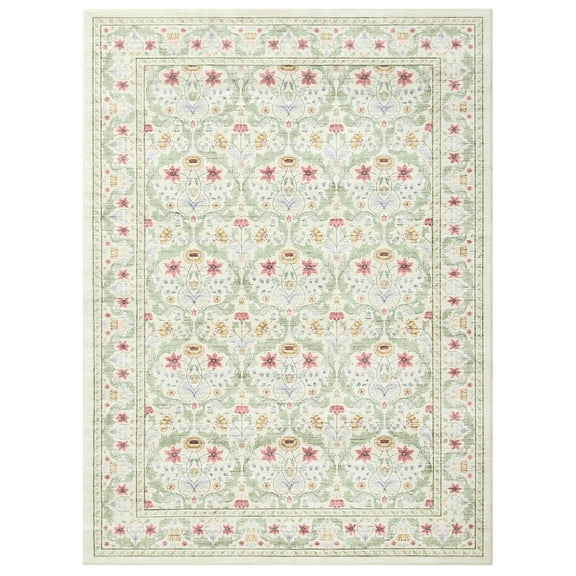 Tapis Floral Lavable – 5x7ft Antidérapant, Poil Ras, Tapis Doux Résistant aux Marques pour Salon, Chambre, Salle à Manger, Bureau – Design Botanique Vintage, Pliable – 5x7ft (152x213cm), USA
