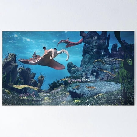 Poster Creatures Of The Cambrian Period Underwater Scene With Anomalocaris Opabinia Hallucigenia Pirania And Dinomischus Room Decor