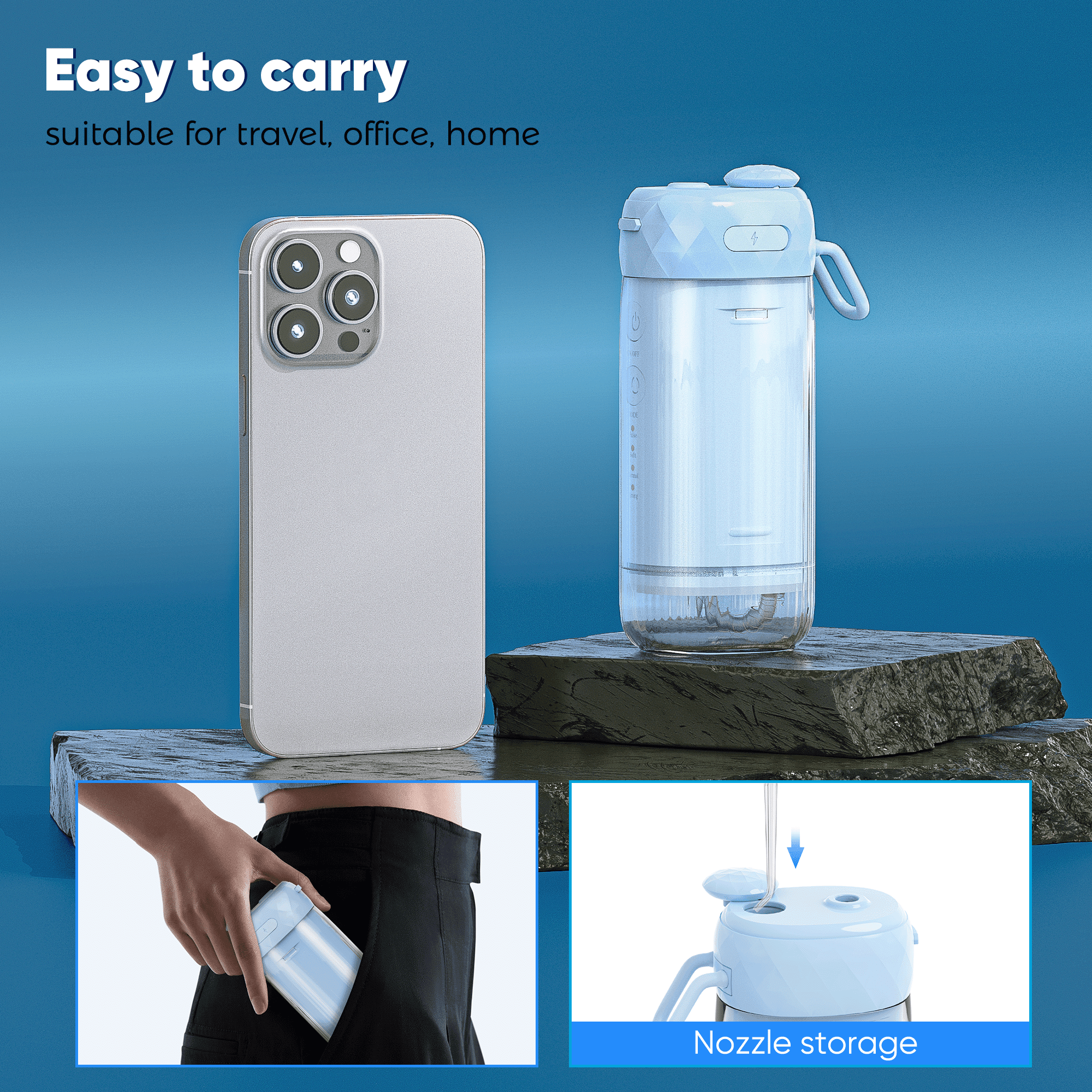 VIIWII Portable Water Flosser for Teeth - Mini Cordless Rechargeable, 4 Modes, IPX7 Waterproof, 200ML Tank, Oral Irrigator,Blue