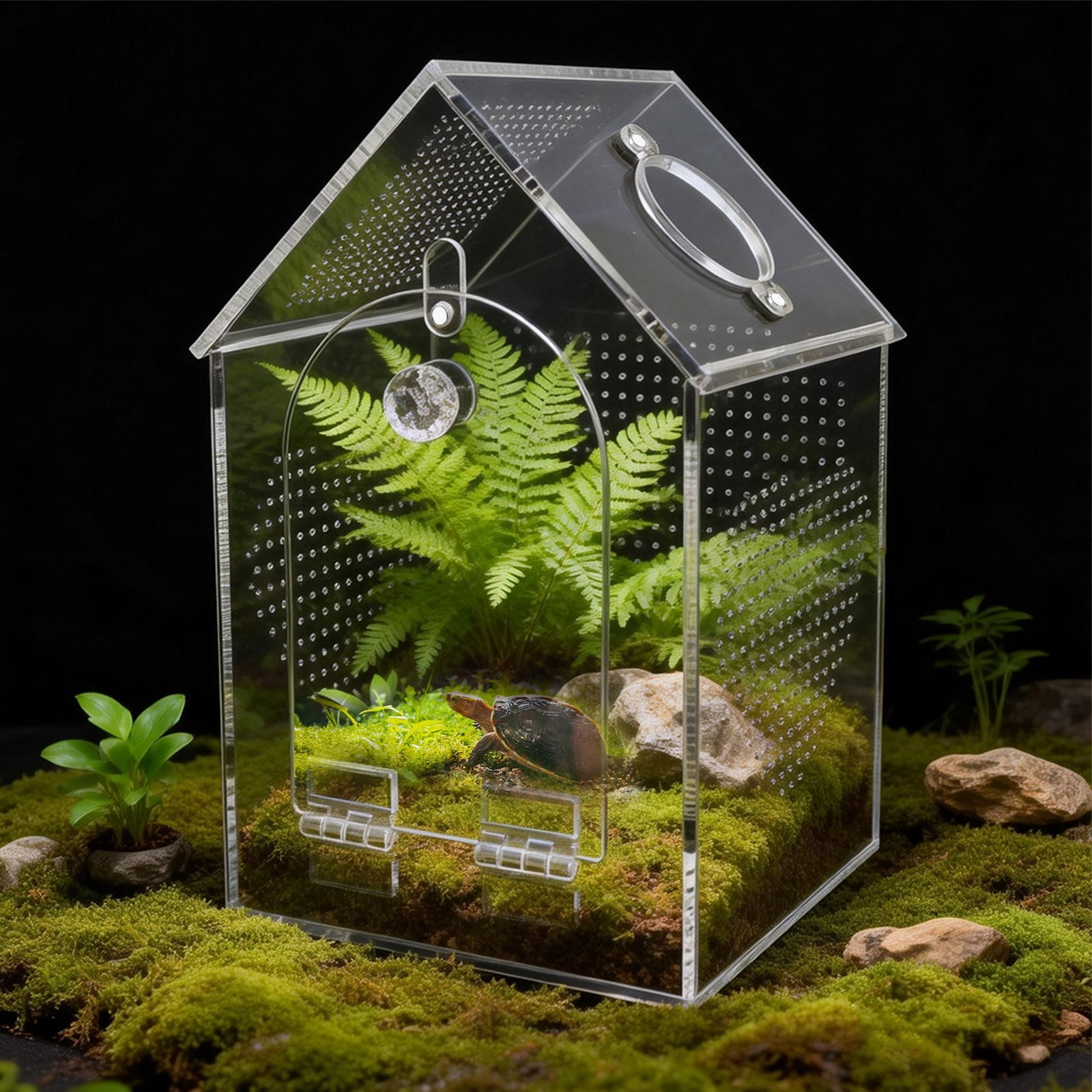 Ikoopy Jumping Spider Enclosure Warp Proof Seamless Acrylic Tarantula Terrarium Front Opening Spider Habitat with Feeding Port for Praying Mantis Hermit Crab Snail Micro Reptile (4.72x4.72x7.87 inch)