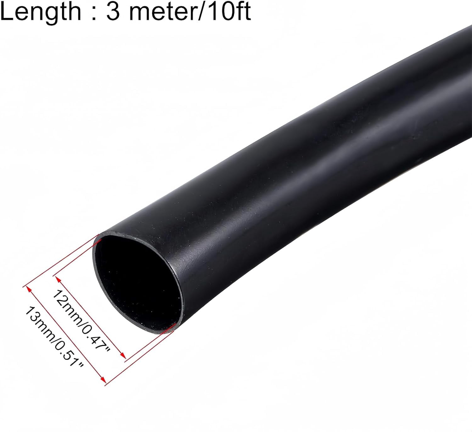 FEFEFW-12mm x 13mm x 3m PVC Tube Wire Harness Tubing High Temperature Resistant Cable Management Cable Sleeve,Black,1PC