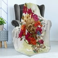 thumbnail image 4 of Day of the Dead Soft Flannel Fleece Throw Blanket, Skull Dead Head with Flowers Daisies Spanish Tradition Celebration, Cozy Plush for Indoor and Outdoor Use, 70" x 90", Multicolor, by Ambesonne, 4 of 5