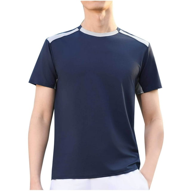 Blusa Casual de Color Sólido de los Hombres, Manga Corta Deportiva Elástica Cuello Redondo para el Gimnasio Y el Uso Al Aire Libre, Camiseta Elástica