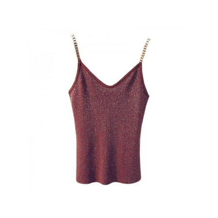 - Nicesee Women Bright Silk Knit Tank Sleeveless Vest Gold Chain Straps