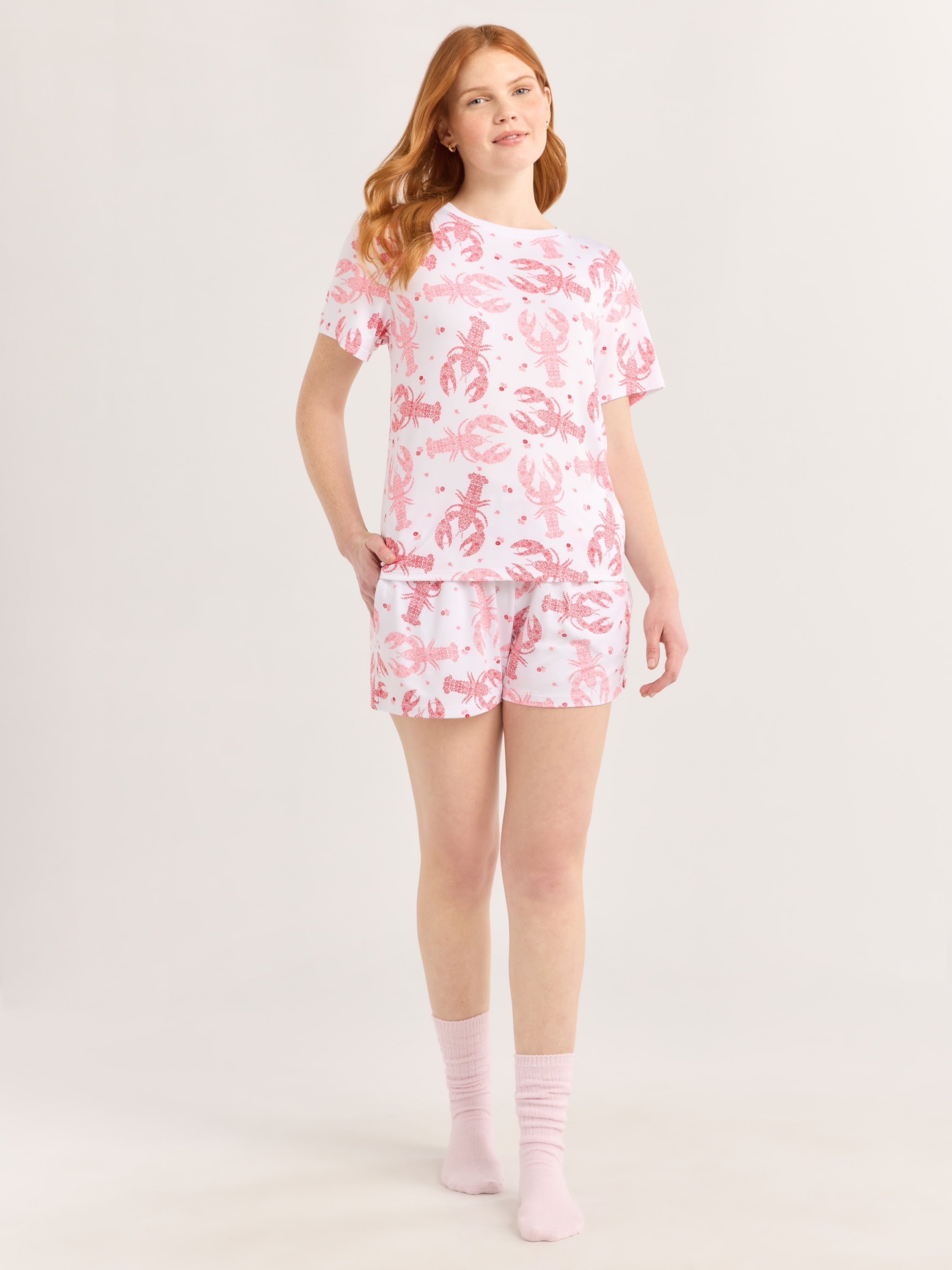 Joyspun Women's Short Sleeve Top and Shorts Pajama Set, 2-Piece, Sizes XS-3X