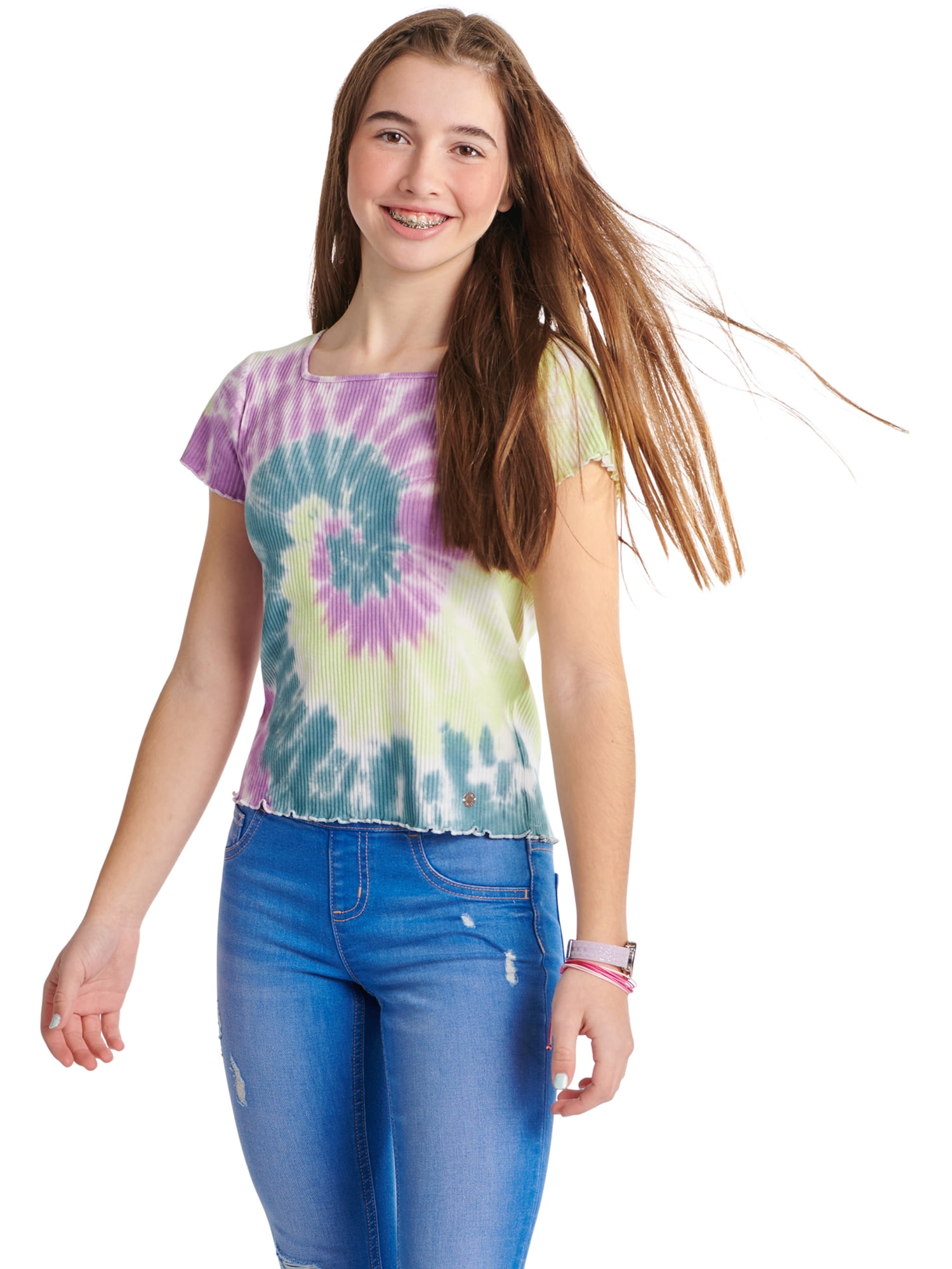 Justice Girls Short Sleeve Square Neck Perfect T-Shirt, Sizes XS(5/6)-XXL(16/18 Plus)