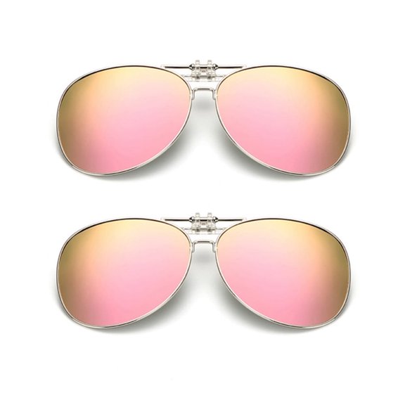 TOP-MAX Polarized Sunglasses Clip with Frame, Polarized Lenses, UV400 Protection, for Men and Women (2pcs, Pink)