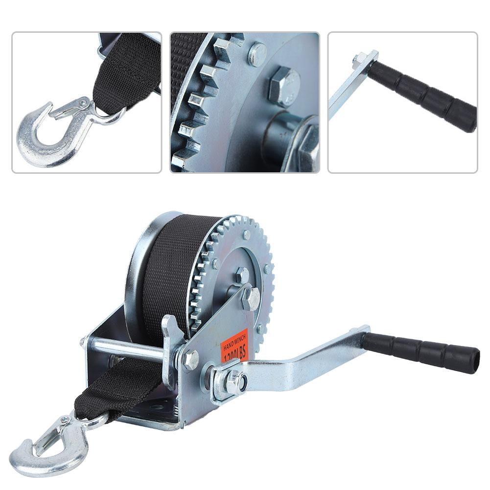 Tebru 1200lbs Hand Winch Hand Crank 6m Nylon Strap Heavy Duty Winch For