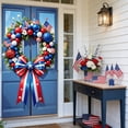 thumbnail image 6 of JeashCHAT 4th of July Decorations Outdoor, Patriotic Independence Day Door Cover Red White Blue Bow Wreath Hanging Banners for Memorial Day Front Door Porch Wall Decor, 72.83" x 35.43", 6 of 6