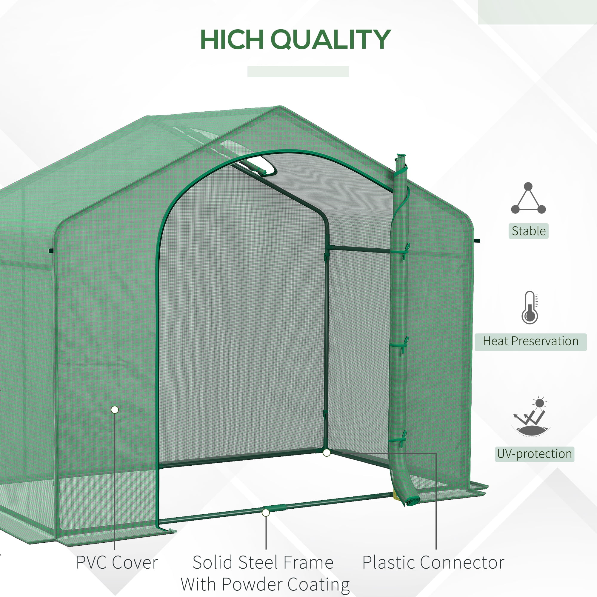 Homiyad 6' x 3' x 5' Walk-in Greenhouse, Portable Hot House, PE Cover, Steel Frame, Zipper Door, Top Vent for Flowers, Vegetables, Green | Aosom.com