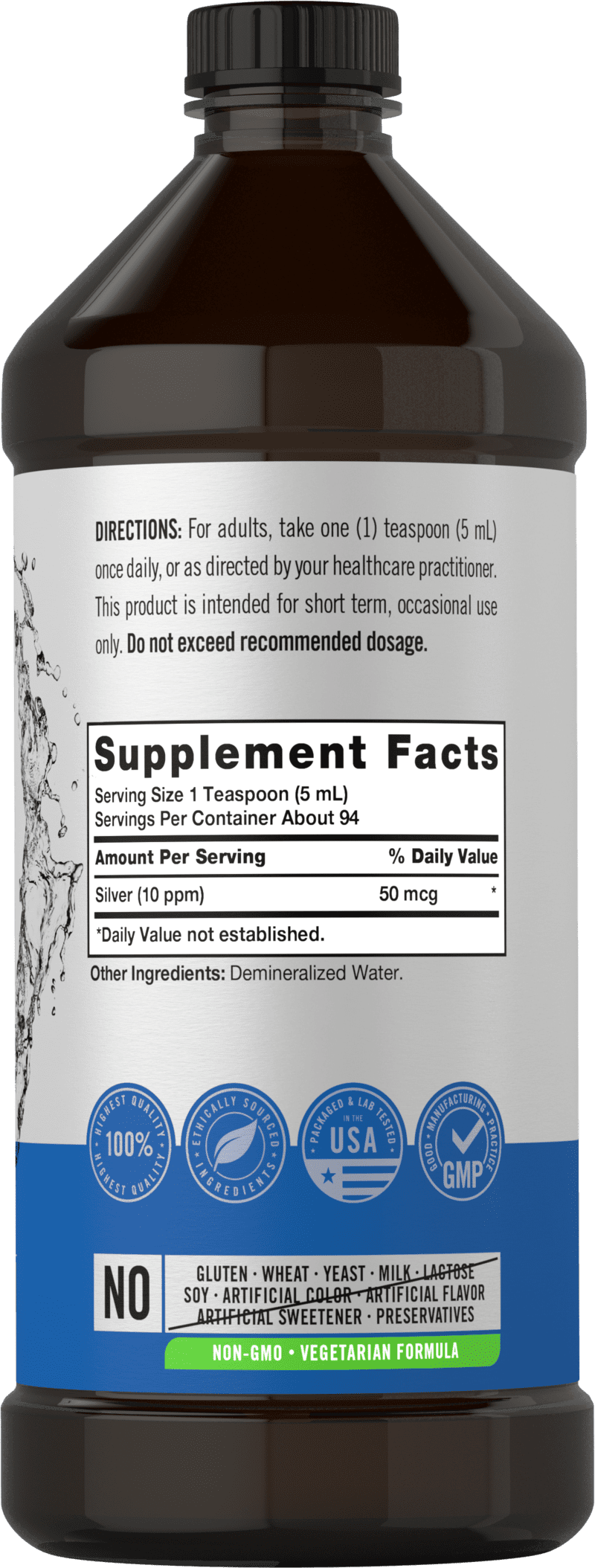 Colloidal Silver Liquid | 10 PPM | 16 fl. Oz (473 mL) | With Nano Silver Technology Solutions | by Carlyle