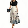 thumbnail image 2 of TQWQT Modest Dresses for Women Short Sleeve Teacher Dress Floral Print Long Maxi Dresses Empire Waist Casual Shirt Dresses Wedding Guest Funeral Outfit Khaki M, 2 of 4