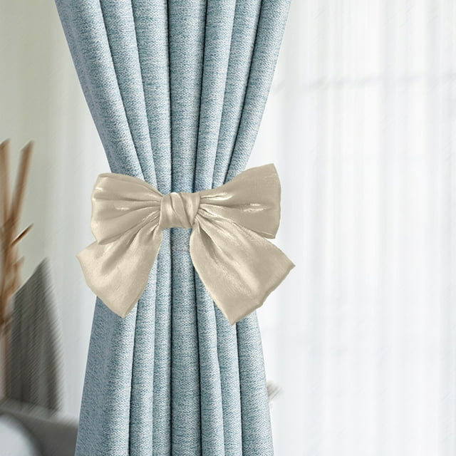 Staron Embrasses de Rideaux à Nœud avec Pince, Embrasses de Rideaux en Tissu avec Pince en Métal, Décoration de Rideaux de Fenêtre Sans Perçage pour Salon