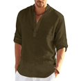 thumbnail image 3 of Chemises à Manches Longues en Lin pour Hommes Blouse Décontractée Solide Top Coton Été, 3 of 3