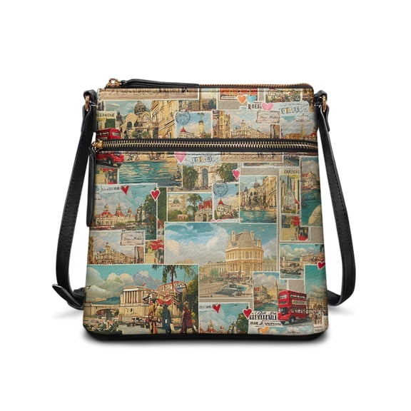 Eheartsgir Vintage Travel Print Ladies Crossbody Bag Purse Satchel, Waterproof Stylish Shoulder Bag Spacious for Everyday Dating