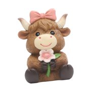 Dualoai Spring Highland Cow Statue Animal Sculpture for Bookshelf Living Room Garden Style B