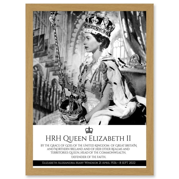 HRH Queen Elizabeth II Coronation Portrait Commemorative Artwork Framed Wall Art Print A4