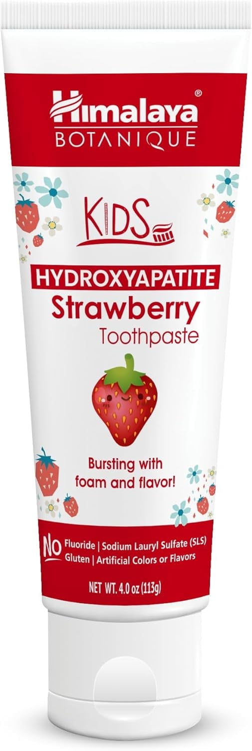Himalaya Botanique Kids Hydroxyapatite Strawberry Toothpaste, Fluoride-Free, Nano-Hydroxyapatite, No Artificial Colors or Flavors, Vegan, Cruelty-Free, 4 Oz, 1 Pack