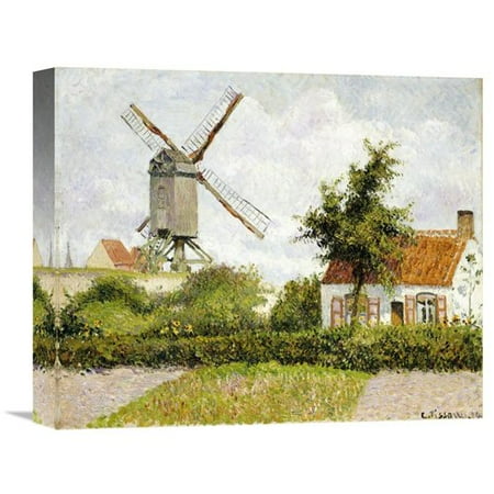 Orange Windmill - Global Gallery 'Windmill at Knock, Belgium' by Camille Pissarro Painting Print on Wrapped Canvas