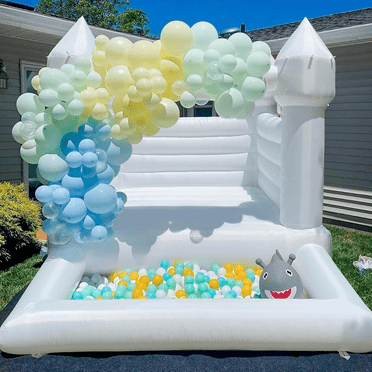 Connsann White Bounce House with Ball Pit and Air Blower, 10x8x8FT