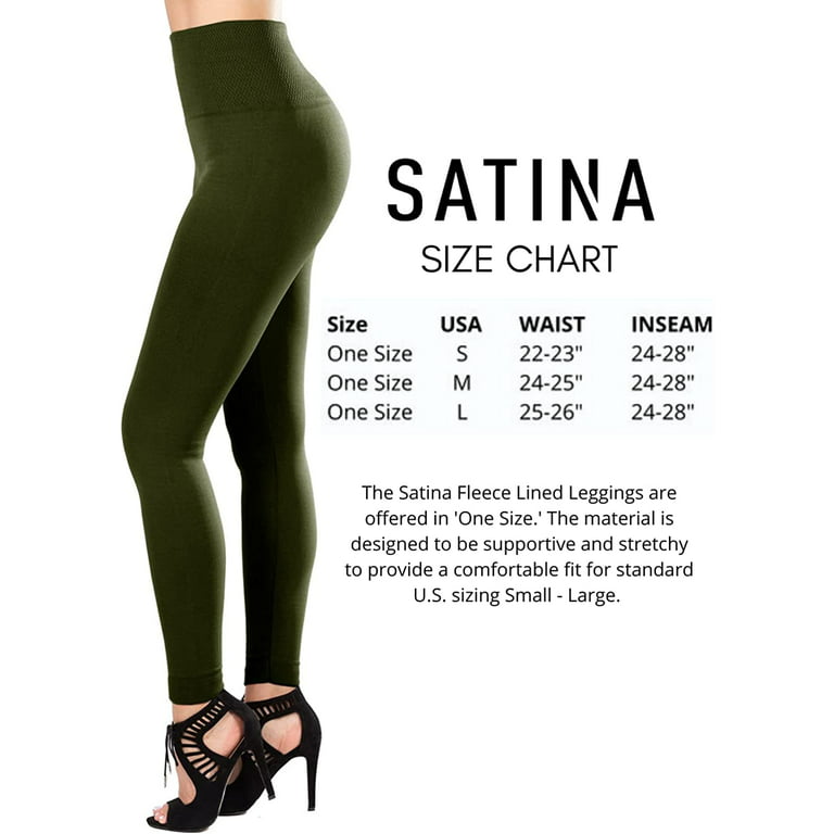 Satina Fleece Lined Leggings High Waist Compression Slimming Warm Opaque  Tights (One Size, Olive) 