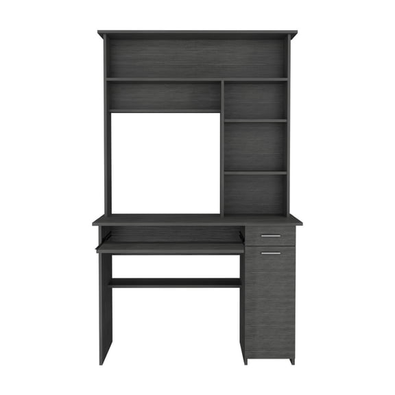 43 Inch Smokey Oak Computer Desk with 5 Shelves and Hutch
