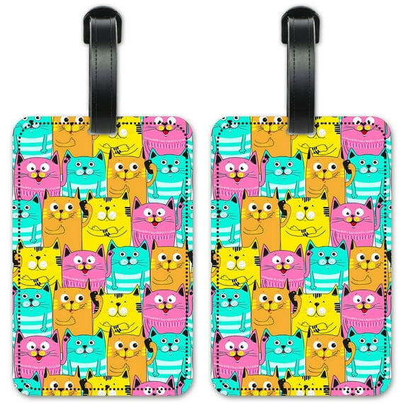 Blue, Orange & Yellow Cat Toss - Luggage ID Tags / Suitcase Identification Cards - Set of 2
