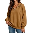 thumbnail image 3 of ZVAVZ Quarter Zip Sweatshirt for Women Lightweight Plus Size Long Sleeve Sweatshirts Fall Winter Fashion Comfy Mock Neck Pullovers Brown S, 3 of 5