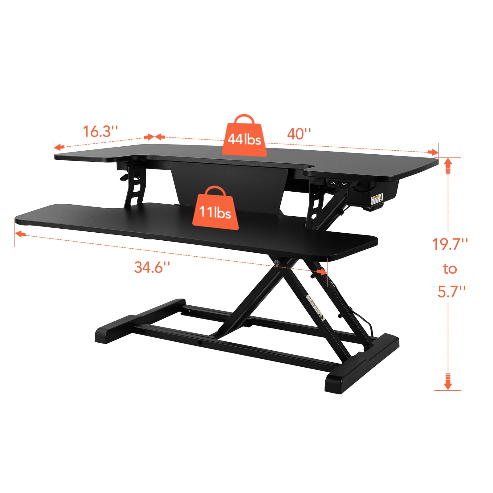 FLEXISPOT Motorized Home Office Standing Desk Converter Computer Desk Riser Black 40