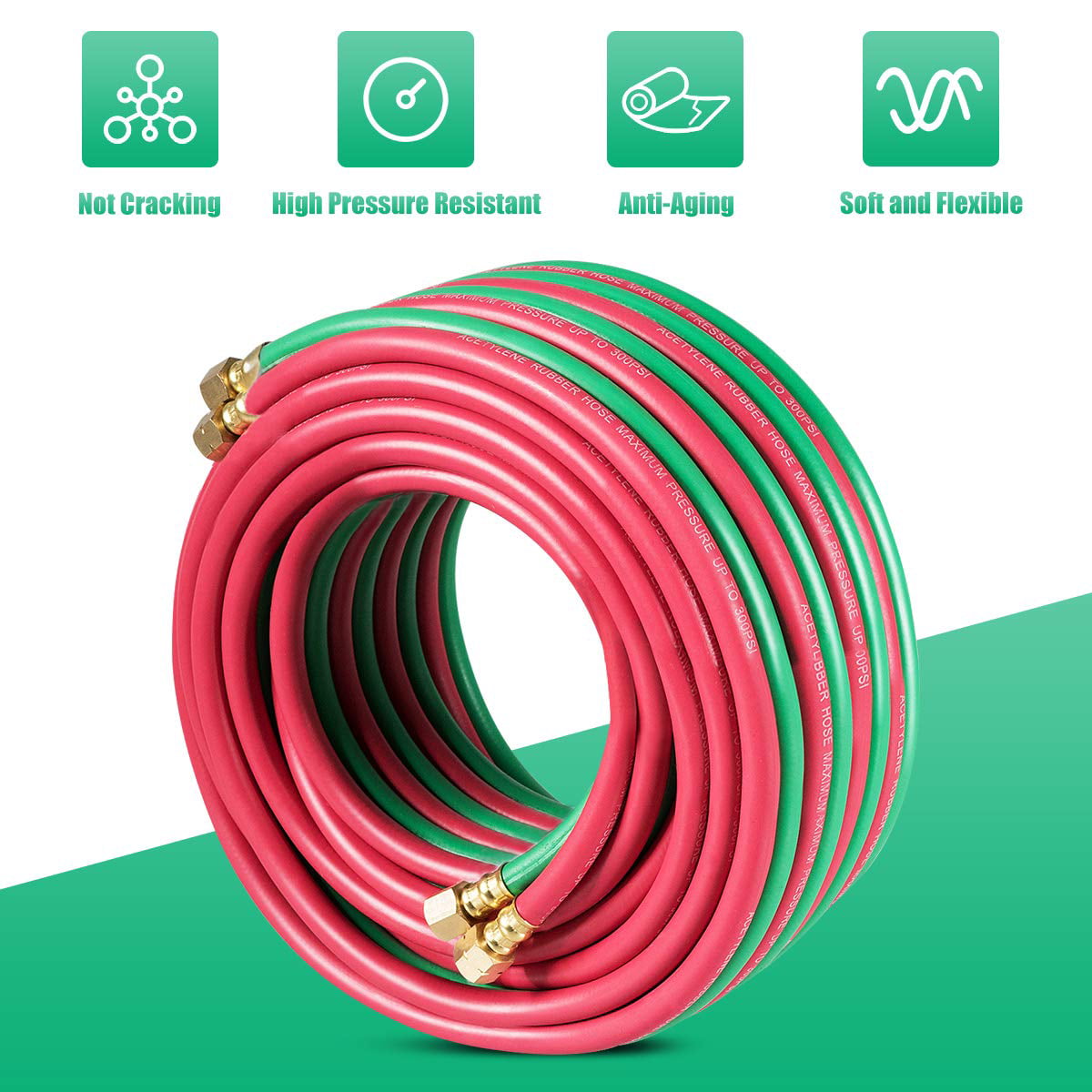 Industrial Heavy Duty Commercial Grade Quality & Home Improvement for Garage Jobsites BB BRLUCKY Home HomeLiving 25ft Red & Green Twin Welding Torch Hose Oxy Acetylene Oxygen Cutting 