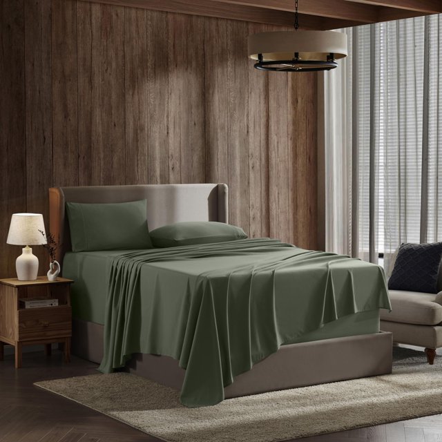 Nestl Rv Juego De Sábanas Cortas Queen – Sábanas De 4 Piezas Para Cama Corta Tamaño Queen Con Bolsillo Profundo, Hotel De Lujo, Extra Suave, Transpirable Y Refrescante, Color Verde Oliva