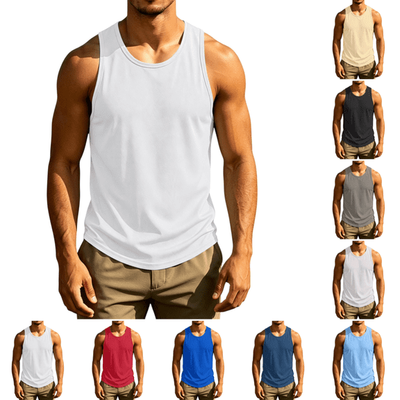Men's Tank Top Cooling Breathable Sleeveless Muscle Shirts Summer Moisture Wicking Tank Top for Gym, Running,Outdoor Training White M